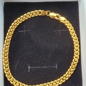 18K Gold Pleated Sterling Silver Diamond cut 5mm Cuban Link Curb Chain